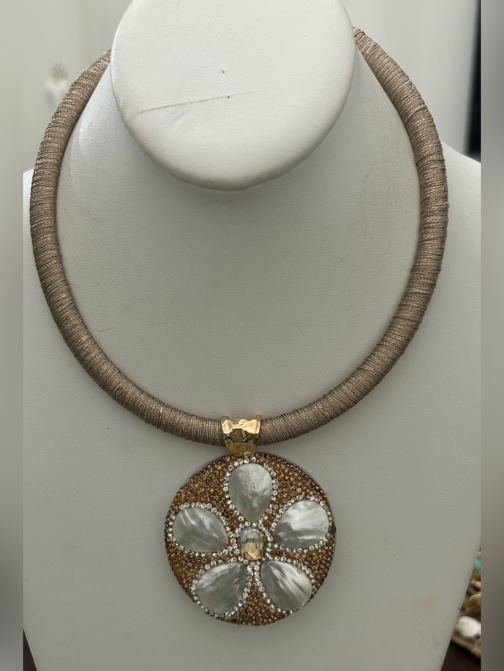 Gold-Tone Mother-of-Pearl Flower Pendant Necklace